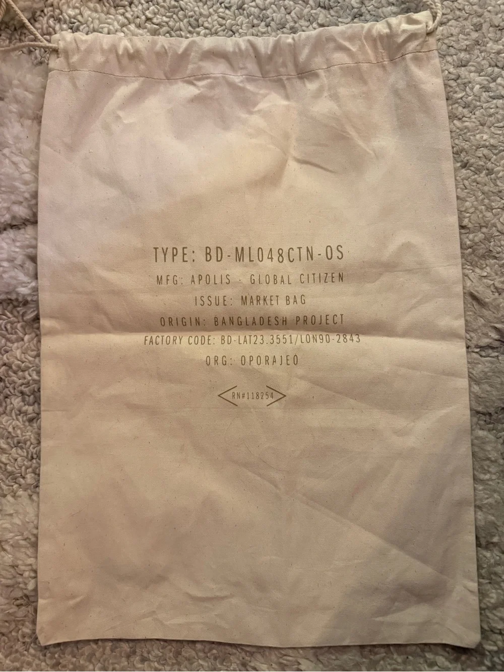 Apolis Natural Canvas Garment Bag with Leather Patch